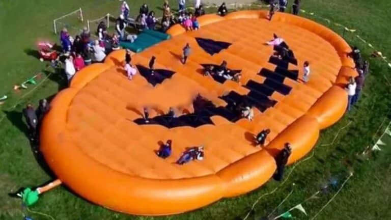 Halloween Pumpkin Jump Pad rental at an event