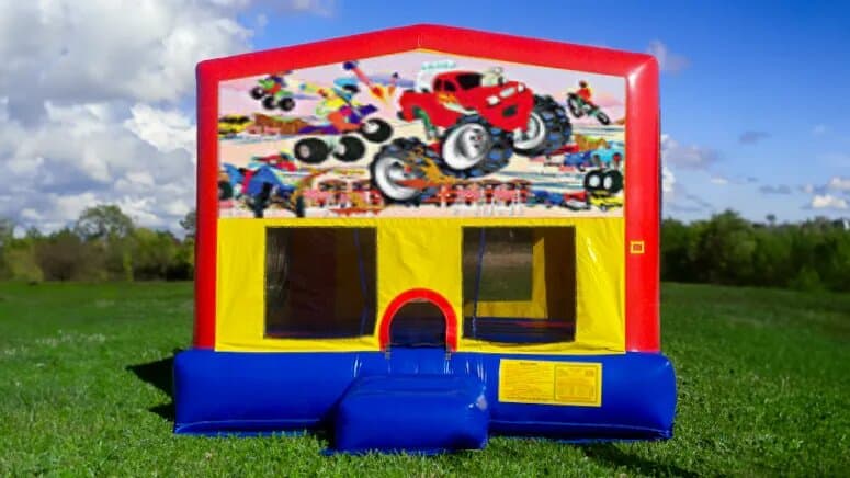 Rental Monster Truck Moonwalk Bounce House at an event