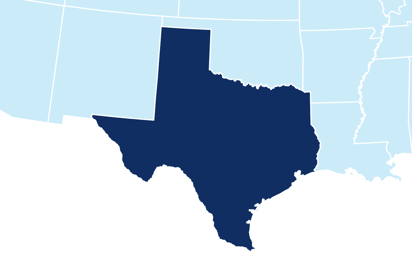 Texas map showing Amanzi service regions near Austin, San Antonio, Houston, Dallas, and Fort Worth